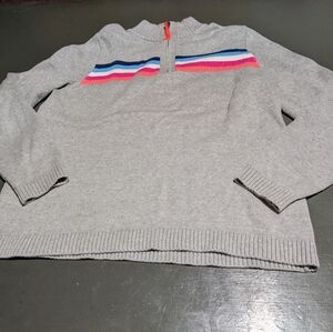 J. Crew Light Gray Ribbed Half-Zip Sweater Blue And Pink Striped Size Medium